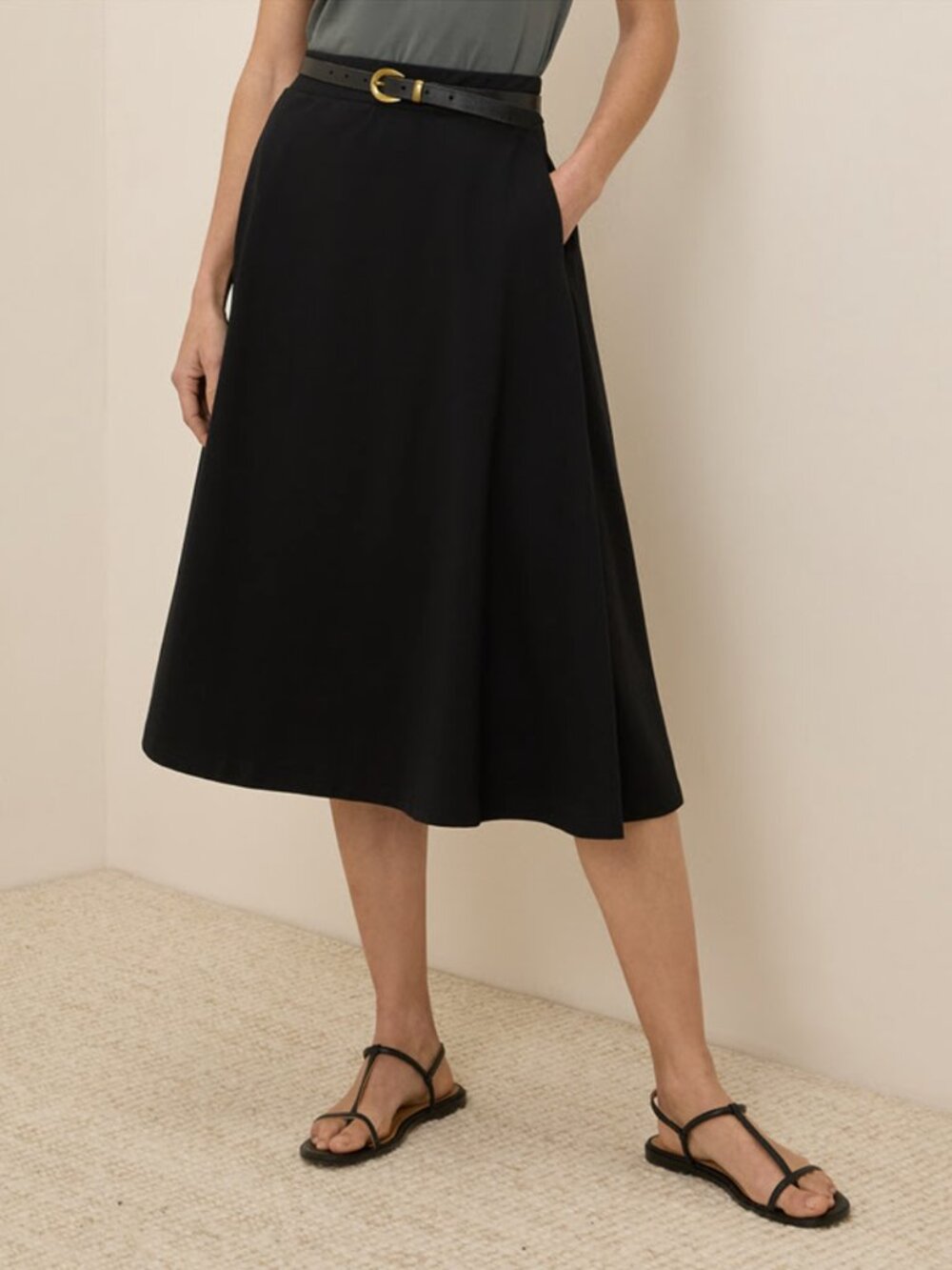 Pact Black Fit & Flare Midi Skirt